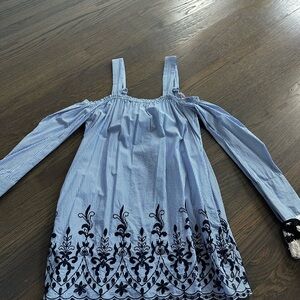 Blue Striped Off-Shoulder Dress